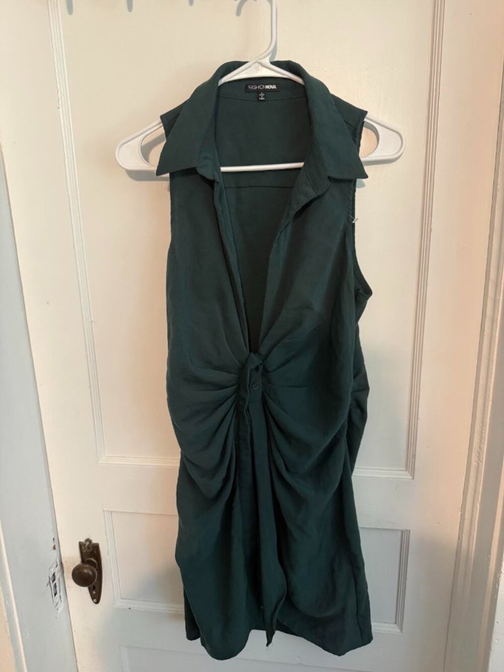 Sleeveless Ruched Button Front Midi Dress